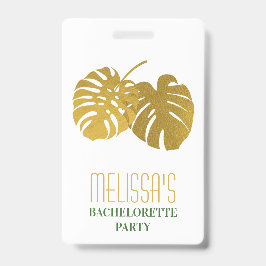 Moderne Gouden Monstera Bladeren Bachelorette Fees Badge