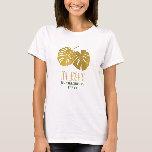 Moderne Gouden Monstera Bladeren Bachelorette Fees T-shirt (Voorkant)