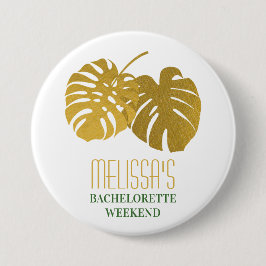Moderne Gouden Monstera Bladeren Bachelorette Week Ronde Button 7,6 Cm