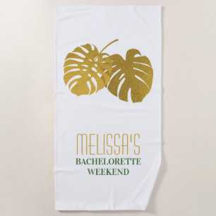Moderne Gouden Monstera Bladeren Bachelorette Week Strandlaken