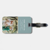 Moderne gouden multi-fotofamilie elegant blauw bagagelabel (Achterkant horizontaal)