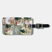 Moderne gouden multi-fotofamilie elegant sage gree bagagelabel (Voorkant horizontaal)