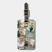 Moderne gouden multi-fotofamilie elegant sage gree bagagelabel (Voorkant verticaal)