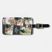 Moderne gouden multi-fotofamilie elegant zwart gou bagagelabel (Voorkant horizontaal)