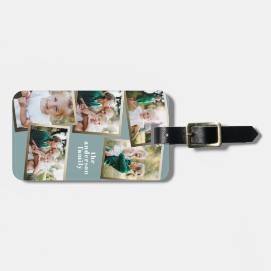 Moderne gouden multi-fotofamilie stijlvol bagagelabel (Voorkant horizontaal)