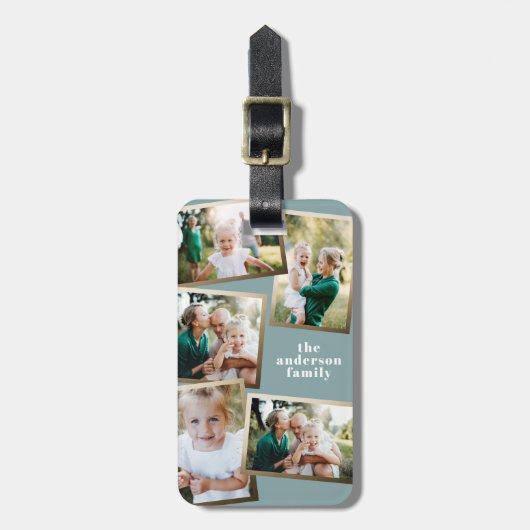 Moderne gouden multi-fotofamilie stijlvol bagagelabel (Voorkant verticaal)