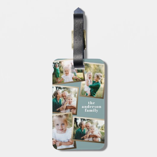 Moderne gouden multi-fotofamilie stijlvol bagagelabel (Achterkant verticaal)