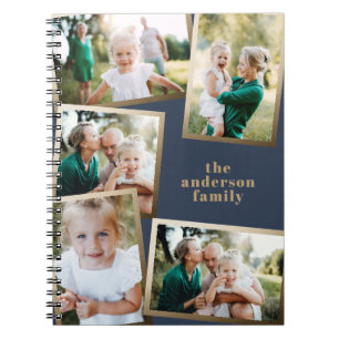 Moderne gouden multi-fotofamilie stijlvol notitieboek