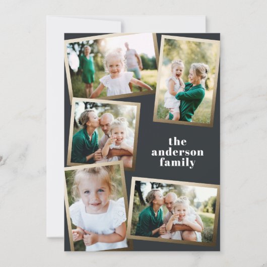 Moderne gouden multi-fotofamiliekaart (Voorkant)