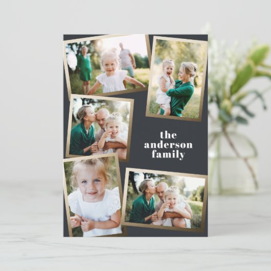 Moderne gouden multi-fotofamiliekaart (Staand voorkant)