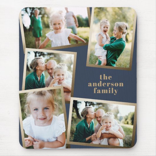 Moderne gouden multi-fotofamiliekaart muismat (Voorkant)