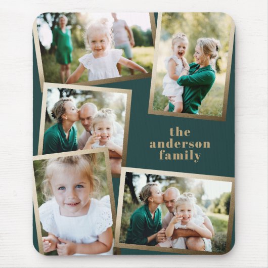 Moderne gouden multi-fotofamiliekaart muismat (Voorkant)