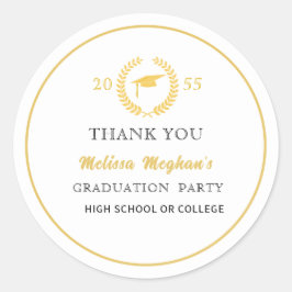 Moderne gouden muts afstudeerfeest bedankt  ronde sticker