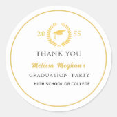 Moderne gouden muts afstudeerfeest bedankt  ronde sticker (Voorkant)