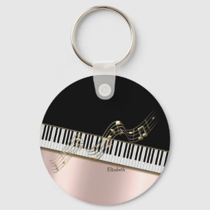 Moderne Gouden Muzieknoden, Pianotoetsen Roze Goud Sleutelhanger