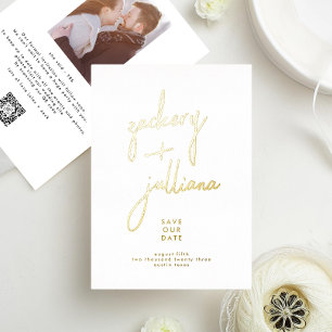 Moderne GOUDEN NAMEN   Foto bewerkbaar De datum op Folie Uitnodiging