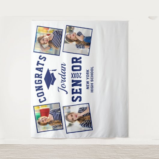 Moderne gouden Navy-verloofdiefotohouding achtergr Wandkleed (Voorkant)