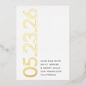 Moderne Gouden Niet-foto Vette DATUM Sla de datum  Folie Uitnodiging (Voorkant)