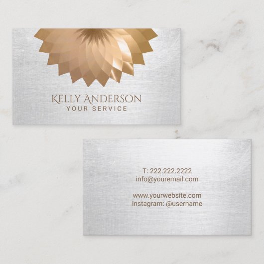 Moderne gouden olie Lotus Elegant Silver Texture Visitekaartje (Voorkant / Achterkant)