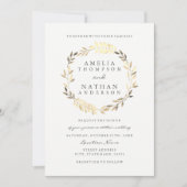 Moderne gouden olijfblad krans bruiloft uitnodigin kaart (Voorkant)