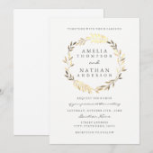 Moderne gouden olijfblad krans bruiloft uitnodigin kaart (Voorkant / Achterkant)