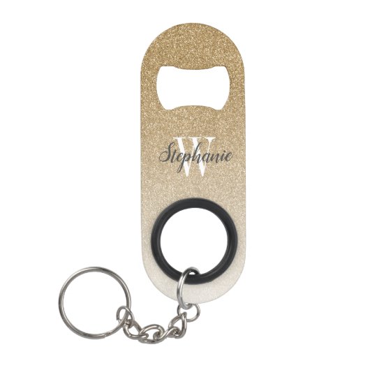 Moderne Gouden Ombre Nep Glitter Monogram Mini Flessenopener (Voorkant)