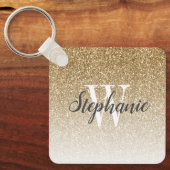 Moderne gouden ombre nepschitterende monogram vier sleutelhanger (Voorkant)