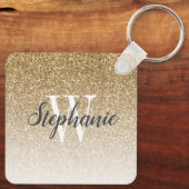Moderne gouden ombre nepschitterende monogram vier sleutelhanger (Achterkant)