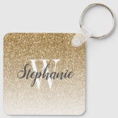 Moderne gouden ombre nepschitterende monogram vier sleutelhanger (Achterkant)