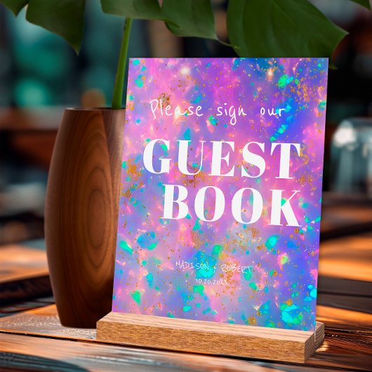 Moderne gouden opaal bruiloft teken ons gastenboek acryl bord