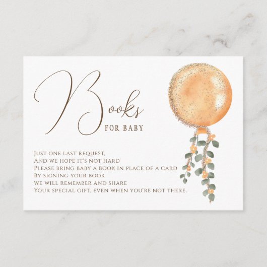 Moderne gouden oranje ballon brengt een boek mee informatiekaartje (Voorkant)