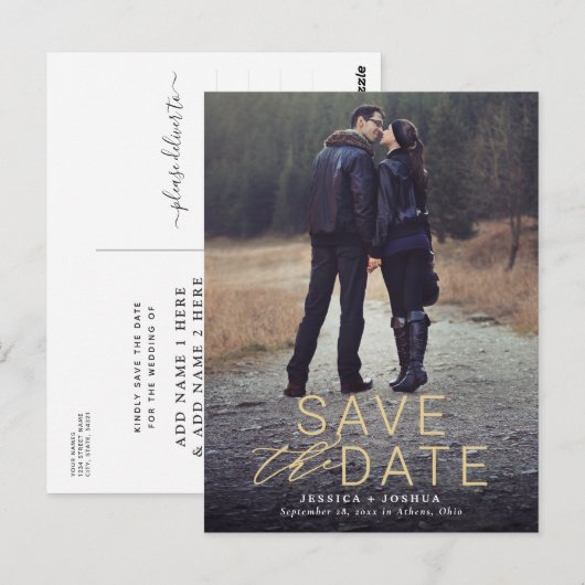 Moderne Gouden Overlay Volledige Foto Sla de Datum Briefkaart (Voorkant / Achterkant)