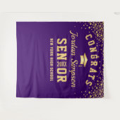 Moderne gouden paarse afstudeerfoto booth achtergr wandkleed (Voorkant (horizontaal))