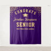 Moderne gouden paarse afstudeerfoto booth achtergr wandkleed (Voorkant)