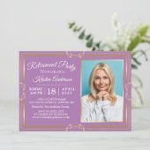 Moderne gouden Paarse foto Pensioen Kaart (Staand voorkant)