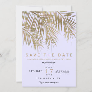 Moderne gouden paarse palmboom elegante bewaar de  save the date
