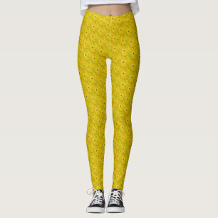 Moderne Gouden Palm Gele Bloemmotief Leggings
