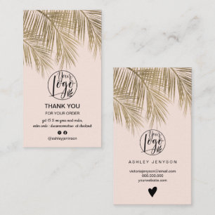 Moderne gouden palmblad roze logo orde dank u visitekaartje