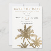 Moderne gouden palmbomen elegant save the date (Voorkant)