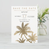 Moderne gouden palmbomen elegante bewaar de datum save the date (Staand voorkant)