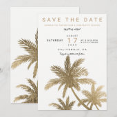 Moderne gouden palmbomen elegante bewaar de datum save the date (Voorkant / Achterkant)