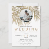 Moderne gouden palmboom, elegant bruiloft kaart (Voorkant)
