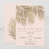 Moderne gouden palmboom elegante bewaar de datum r save the date (Voorkant / Achterkant)