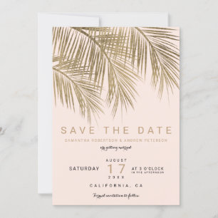Moderne gouden palmboom elegante bewaar de datum r save the date