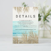 Moderne gouden palmboom strand foto bruiloft detai informatiekaartje (Staand voorkant)
