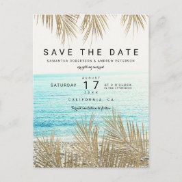 Moderne gouden palmstrandfoto, sla de datum op aankondigingskaart