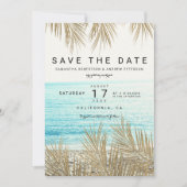 Moderne gouden palmstrandfoto, sla de datum op save the date (Voorkant)