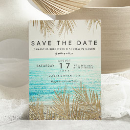 Moderne gouden palmstrandfoto, sla de datum op save the date