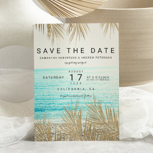 Moderne gouden palmstrandfoto, sla de datum op save the date