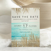 Moderne gouden palmstrandfoto, sla de datum op save the date